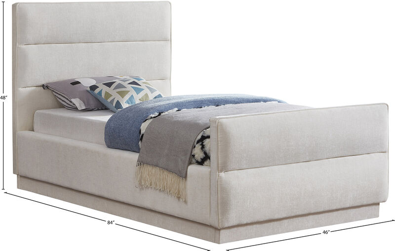 Meridian Furniture Paxton Cream Chenille Fabric Twin Bed