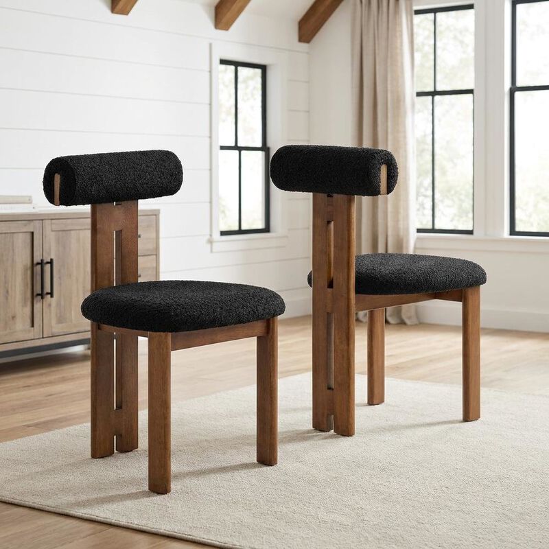 Boucle Fabric Upholstered Dining Chairs, French Oak Ivory, Set of 2 image number 3