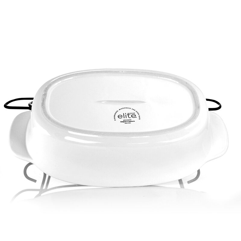 Gibson Elite Gracious Dining 2 Piece Oval Stoneware Bakeware with Lid and Metal Rack