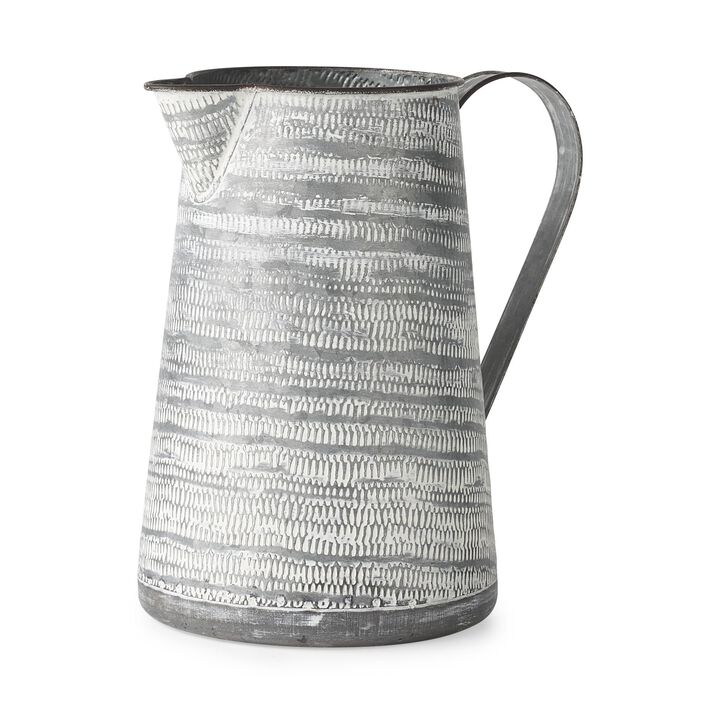 HomeRoots 11" Gray and White Abstract Metal Jug Vase