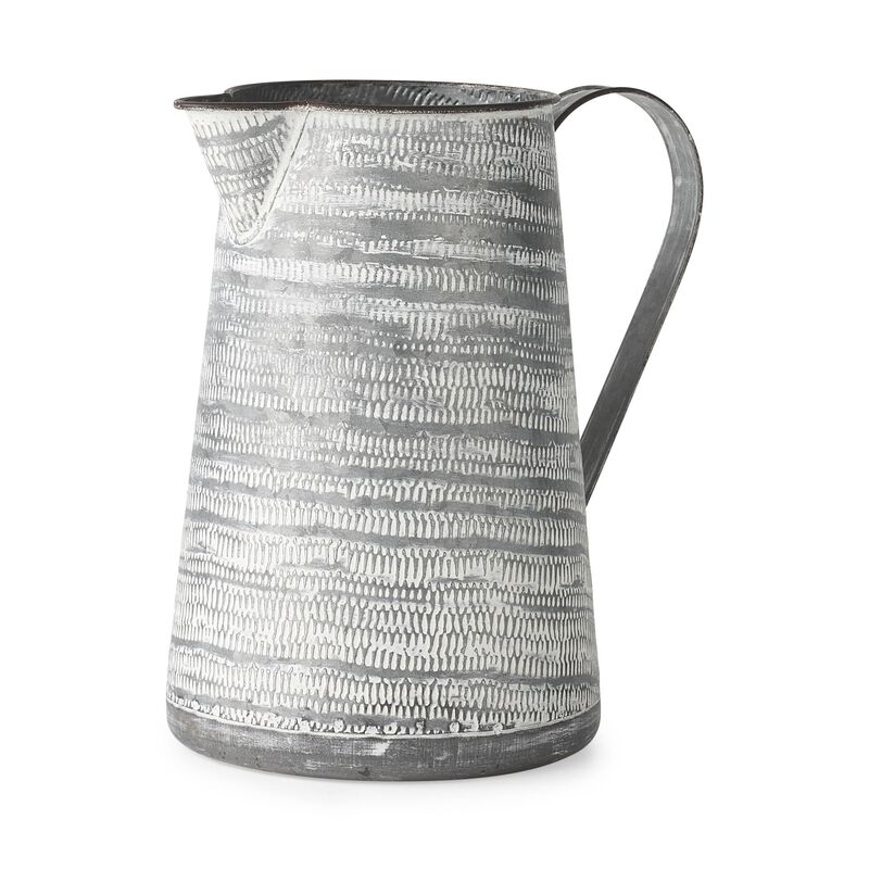 HomeRoots 11" Gray and White Abstract Metal Jug Vase image number 0