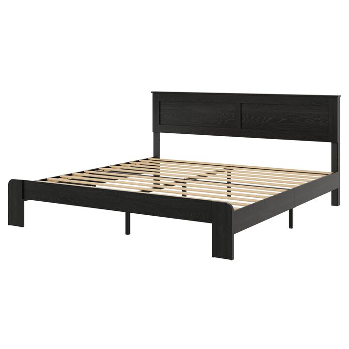 Wood and Metal Industrial Platform Bed with Headboard