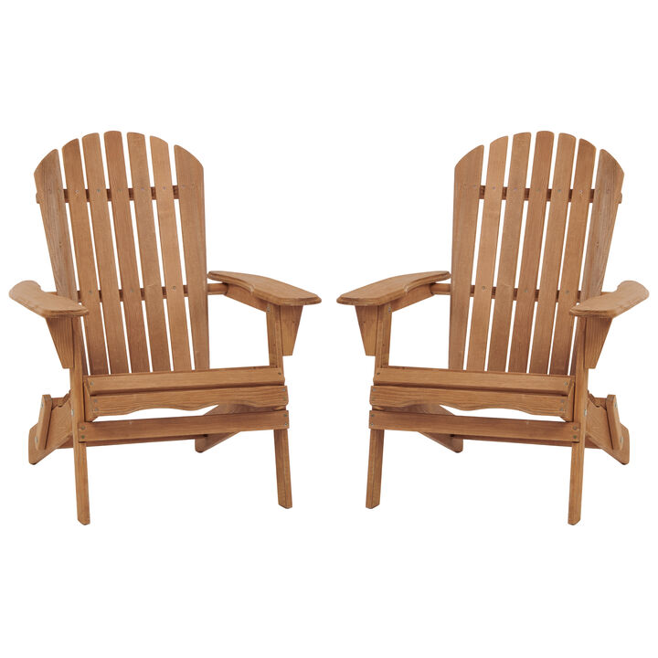 Outdoor Folding Wooden Adirondack Chair Set of 2, Solid Hemlock Patio Chairs for Garden, Backyard, Porch, Deck & Fire Pit