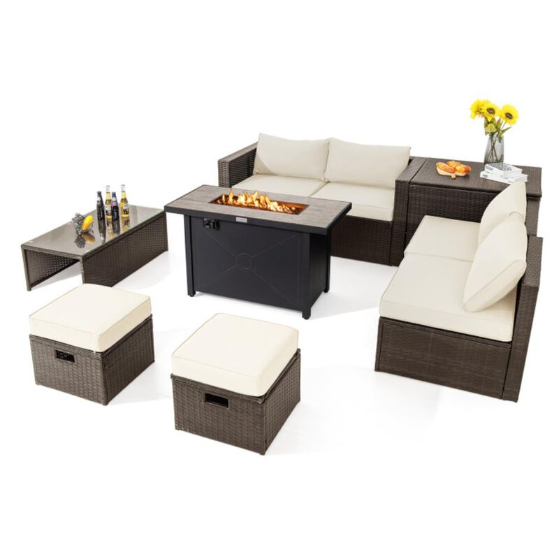 Hivvago 9 Pieces Outdoor Patio Furniture Set with 42 Inch Propane Fire Pit Table