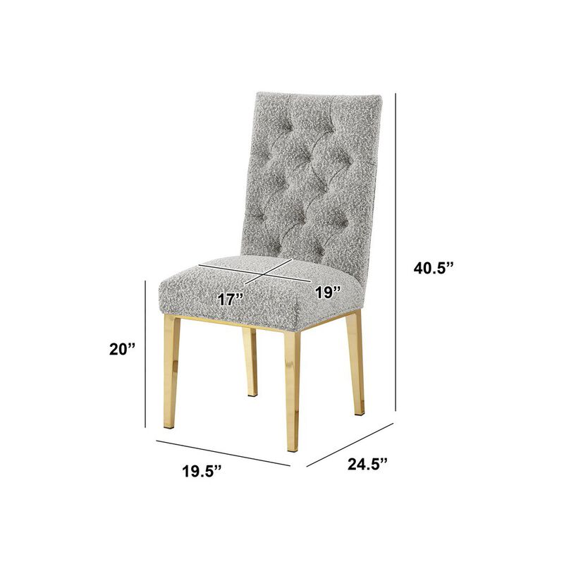 Best Quality Furniture Rich Gray Boucle Fabric With Gold Chrome Base Dining Chairs (Set Of 2)