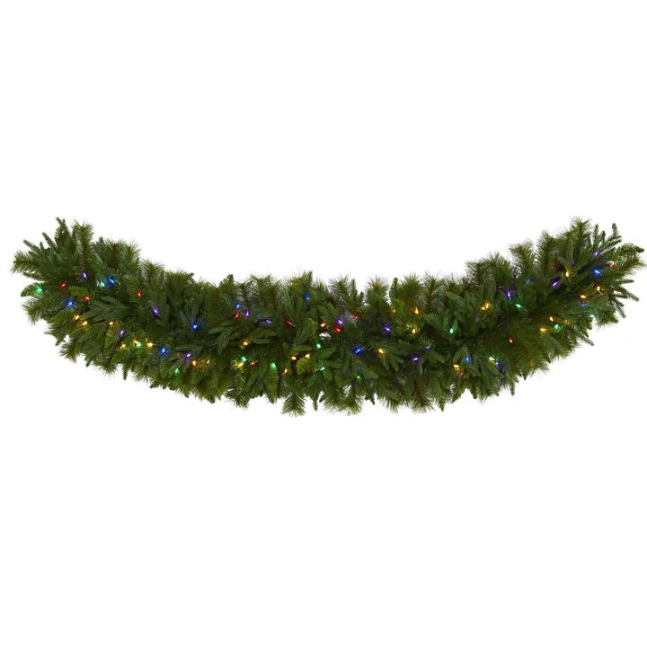 Nearly Natural 6-ft x 18-in Christmas Pine Extra Wide Artificial Garland with 100 Multicolored LED Lights