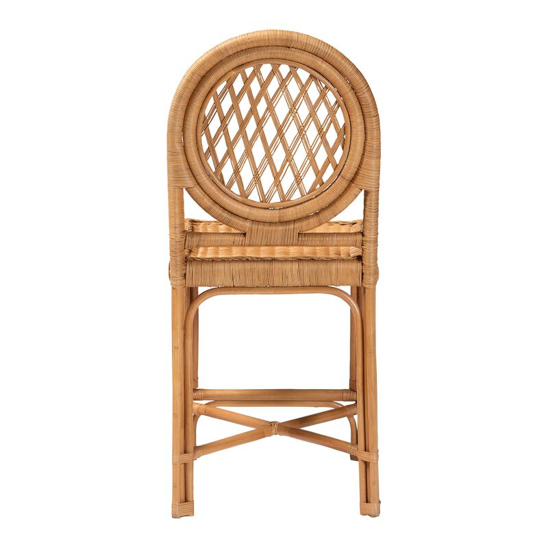 bali & pari Oxford Round Back Rattan Counter Stool - Handwoven Cane Counter Height Chair with Open Lattice Design, Natural Wicker Coastal Kitchen Island Seating