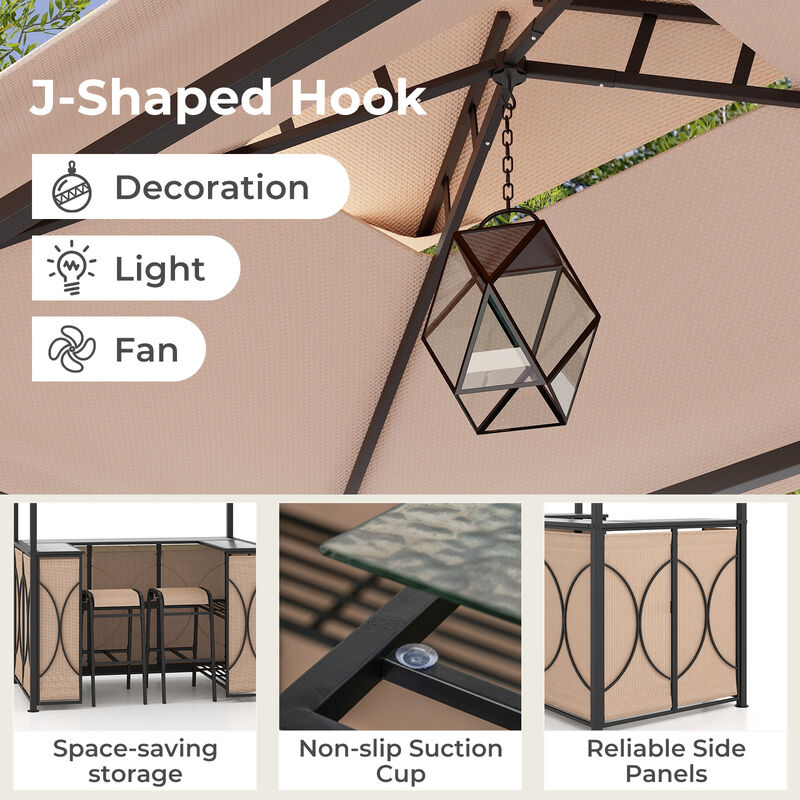 3-Piece Patio Bar Set with Grill Gazebo, 2 Bar Stools, and Tempered Glass Bar Table