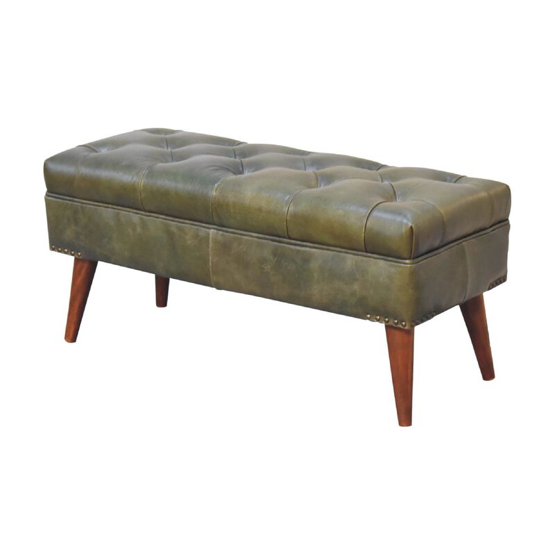 Harbour Green Upholstered Solid Wood Leather Bench