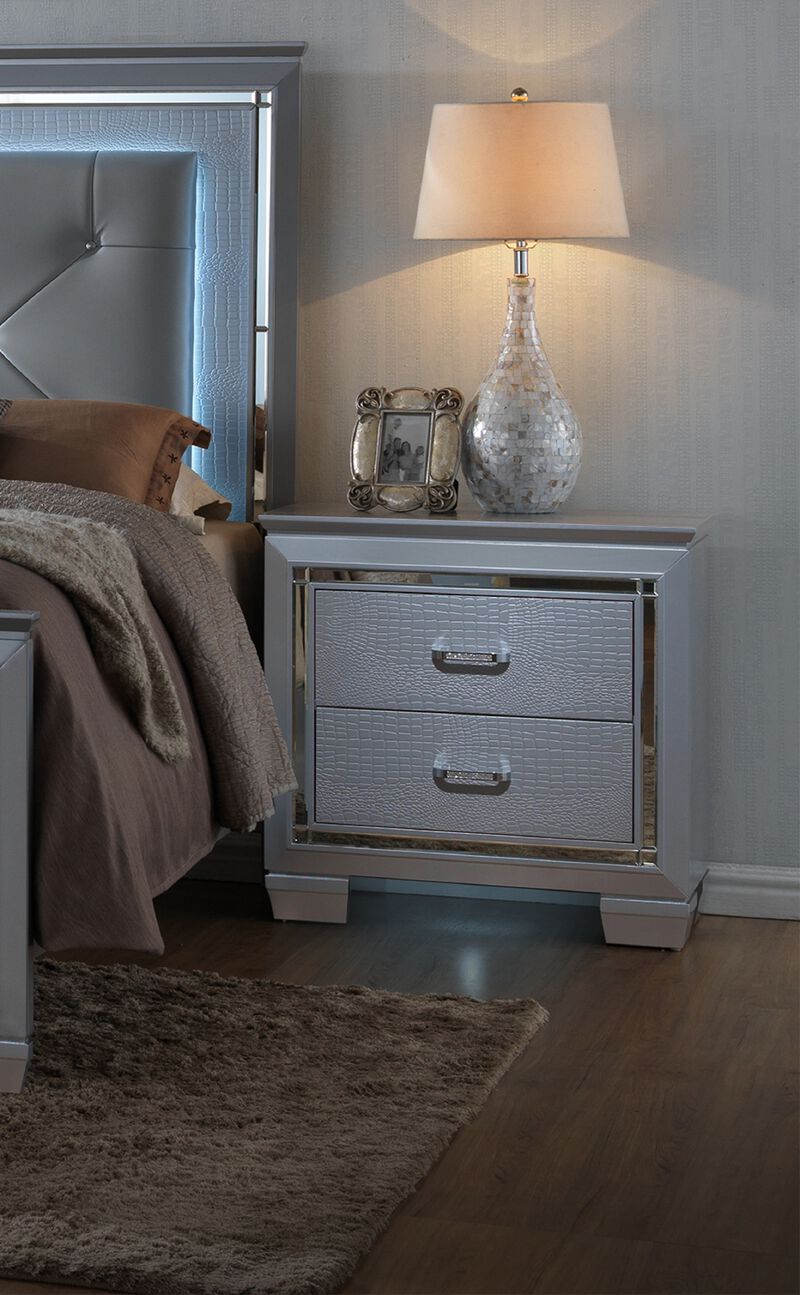 Streamdale Glam Silver Nightstand with Night Light