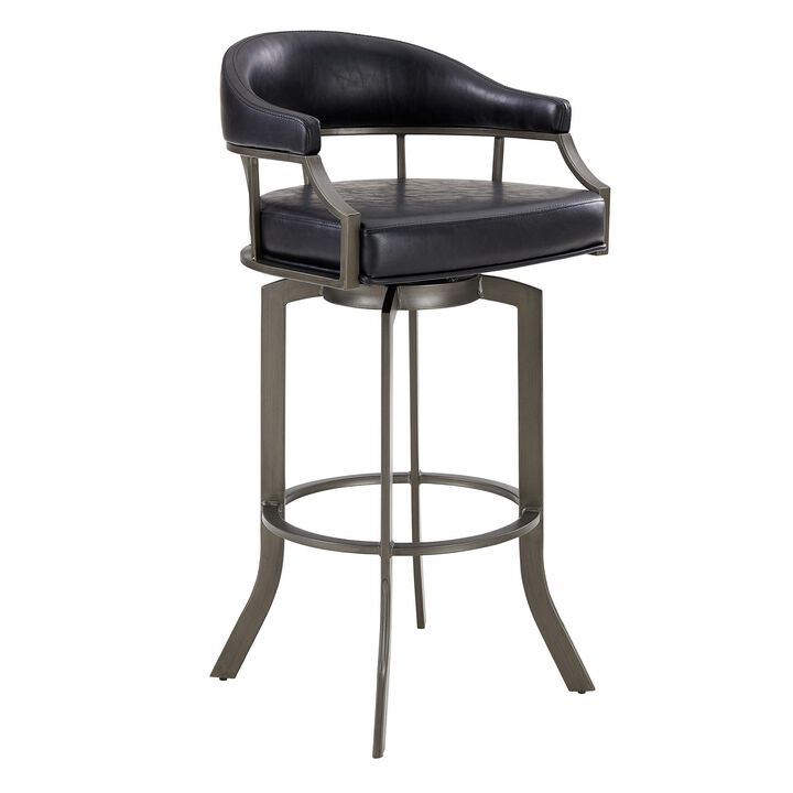 Edy Swivel 30" Mineral Finish and Black Faux Leather Bar Stool