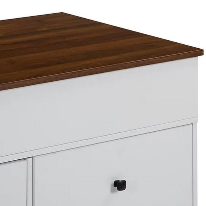 46 Inch Wood Coffee Table, Lift Top, 2 Drawers, Storage, Walnut, White-Benzara
