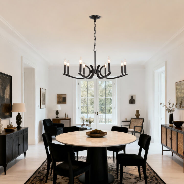 ELEMENT ACE 8-Light Adjustable Height Hanging Chandelier Lighting Fixture Ideal for High Ceiling Living Rooms, Dining Rooms, Foyers, Kitchen Islands and Bar Areas