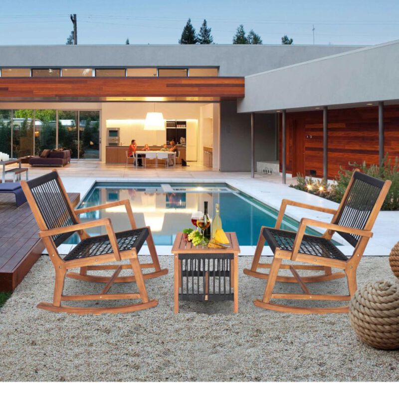 Hivvago 3 Pieces Acacia Wood Rocking Bistro Set