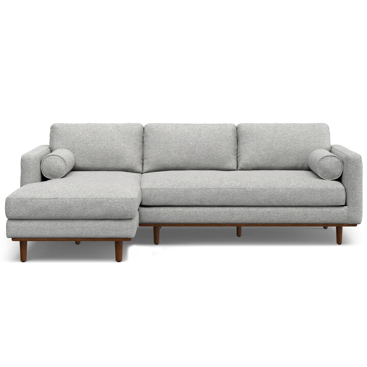 Morrison Mid Century Left Sectional 102 inch Wide Sofa Sectional in Mist Grey Tightly Woven Performance Fabric