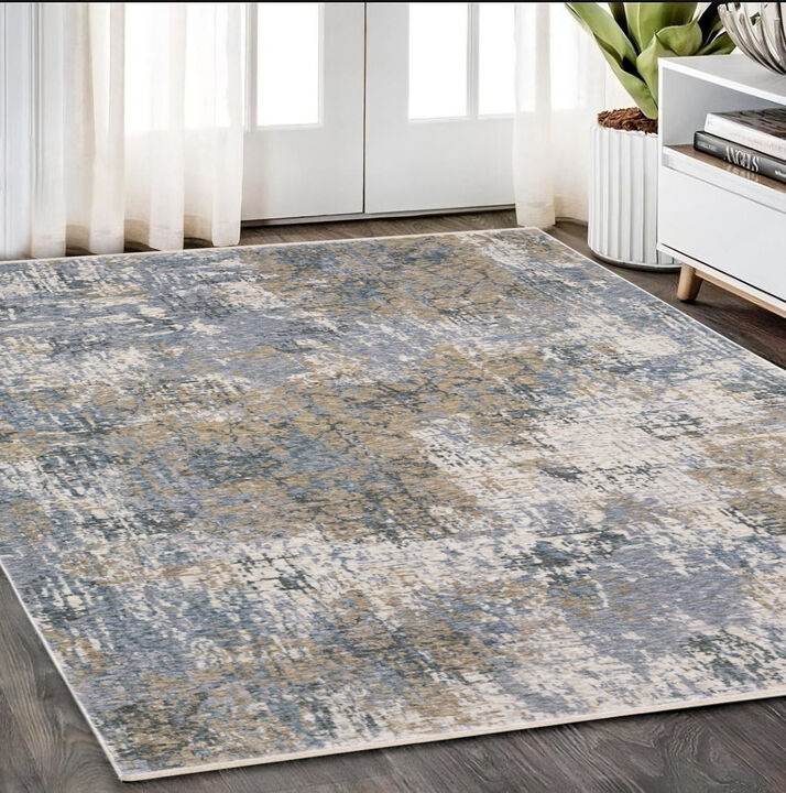 HomeRoots Abstract Distressed Area Rug With Fringe