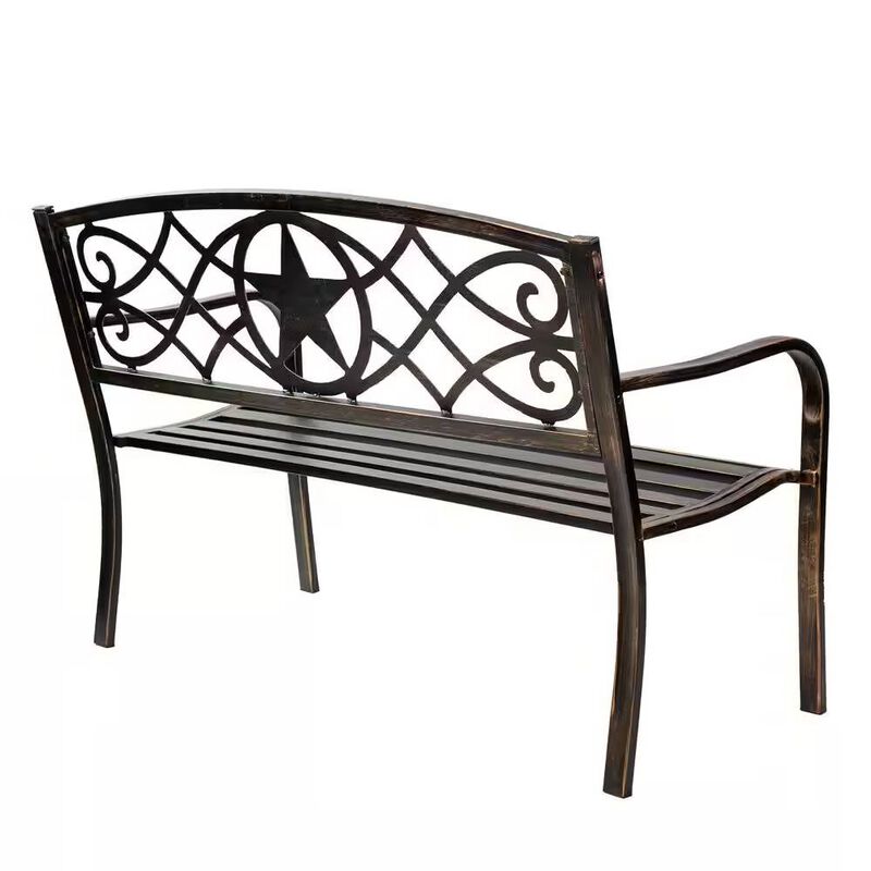 Powder Coated Steel Outdoor Patio Garden Bench in Metal Finish