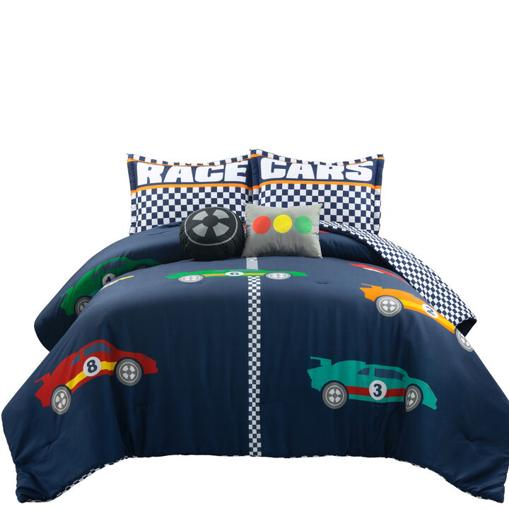 Racing Cars Reversible Oversized Comforter 5-Pc Set