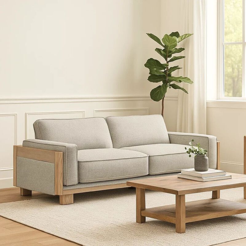 Denu Sofa, Light Brown Fabric Padded, Welt Trim Details, 93 Inch image number 6
