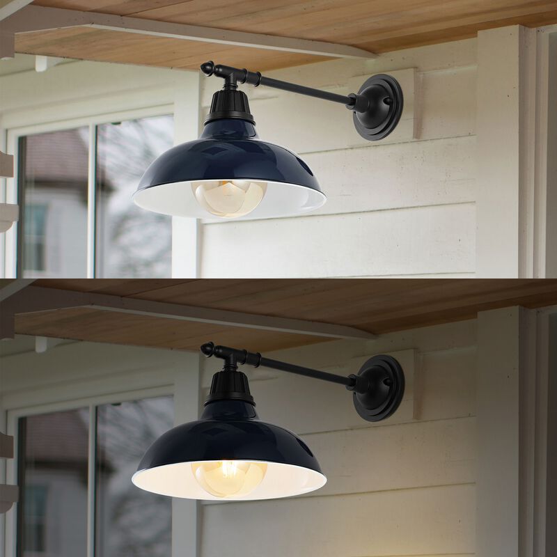 Wallace Farmhouse Industrial Indoor/Outdoor Iron LED Victorian Arm Outdoor Sconce