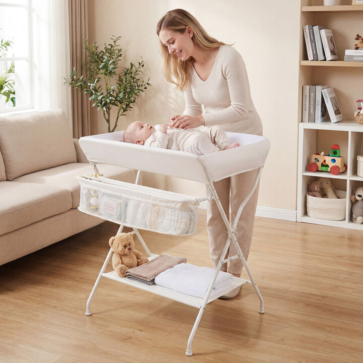 Baby Changing Table with Storage Shelves and Foldable Design