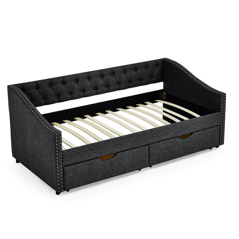 Nadcun Linen Upholstered 2 Storage Drawers Daybed image number 8