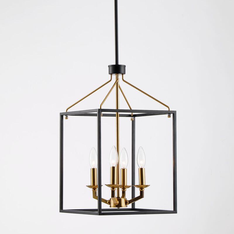4-Light Matt Black Modern Lantern Geometric Chandelier