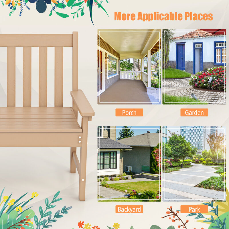 All-Weather HDPE Outdoor Bench with Backrest and Armrests