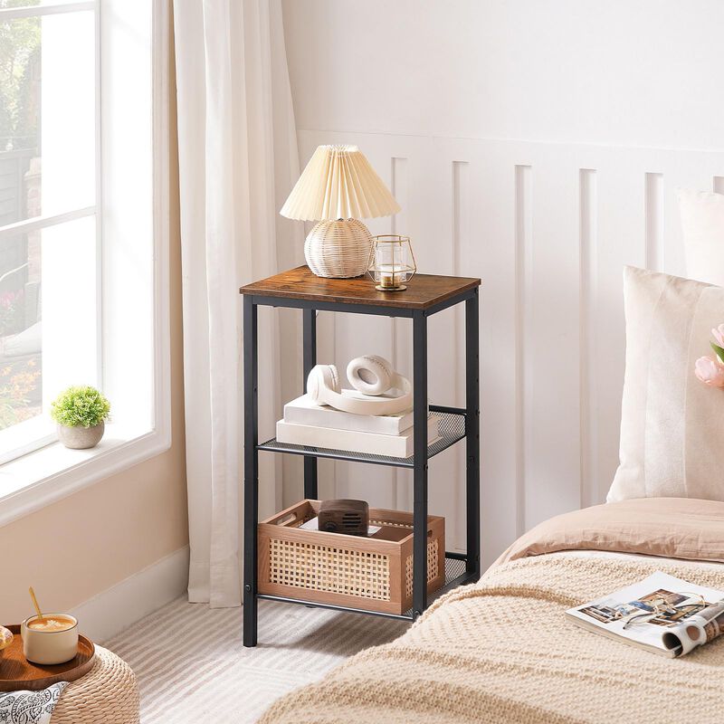 HOOBRO Side Table, 3-Tier Tall End Telephone Table with Adjustable Mesh Shelves, for Living Room Bedroom Hallway or Office, Tall