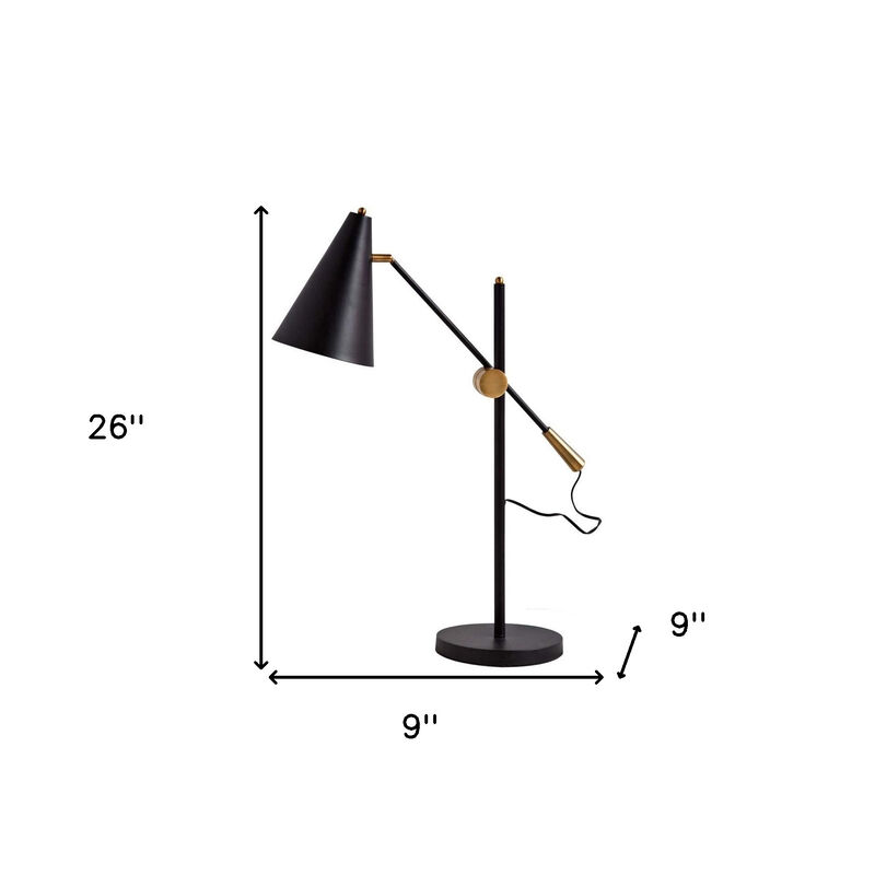 HomeRoots 26" Black Metal Swing Arm With Black Cone Shade image number 3