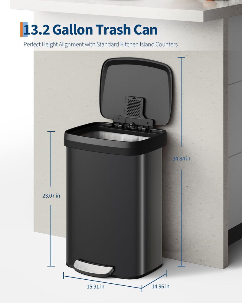 Rustproof Large Metal Step Kitchen Trash Can, Soft Close Lid with Liner Rim & Rear Handle, Hands-Free Quiet Durable Waste Bin image number 5