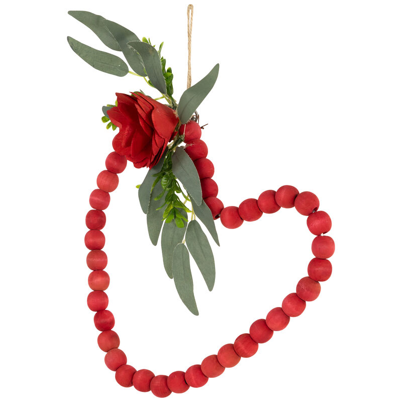 Wooden Beads with Rose Valentine's Day Heart Wall Decoration - 10.25" - Red