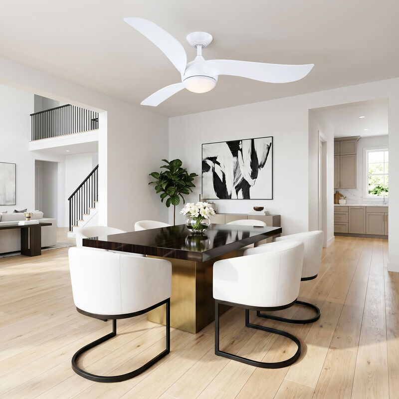 52" Modern White Reversible Dimmable 3 Aero Blades Ceiling Fan with Light and Remote for Bedroom, Living Room or Office image number 3