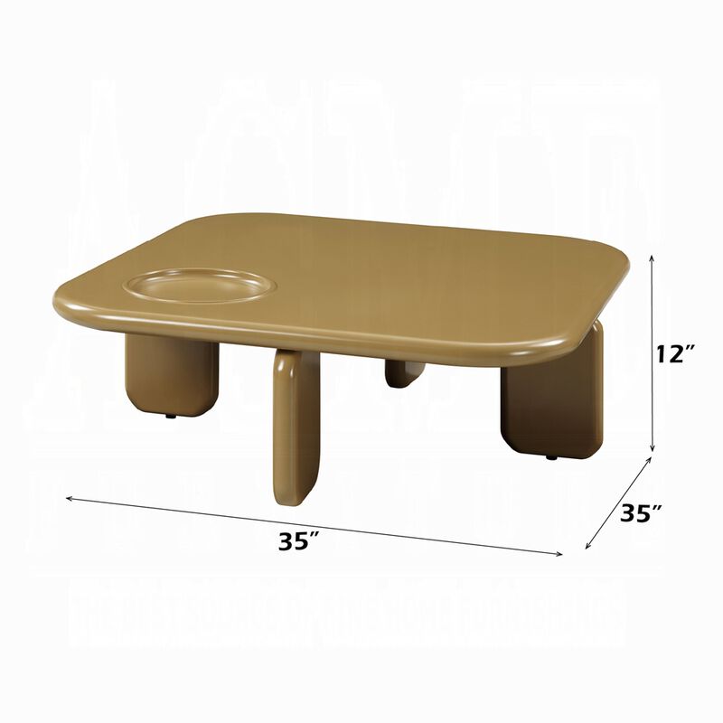Jeny Coffee Table, 35 Inch Square Top with Rounded Corners, Yellow Brown image number 5