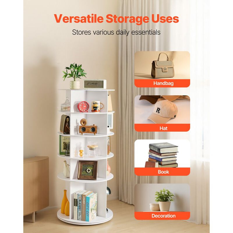 5 Tier Revolving Shoe Rack, Freestanding Round Shoe Storage Organizer - White image number 8