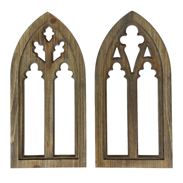 Blackwashed Wood Gothic Arch Window Frame Wall Decor 2 Piece Set