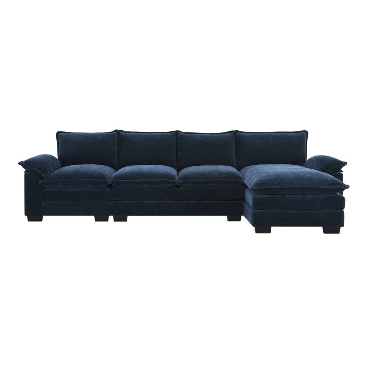 MONDAWE Modern L-shaped Chenille Cloud Sofa with Double Seat Cushions,5-seat Upholstered Indoor Furniture,Sleeper Sofa Couch with Chaise Lounge