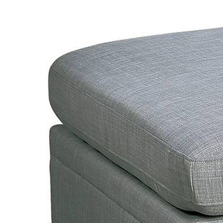 Gimy 37 Inch Ottoman, Cushioned Seat, Gray Dorris Upholstery, Solid Wood - Benzara