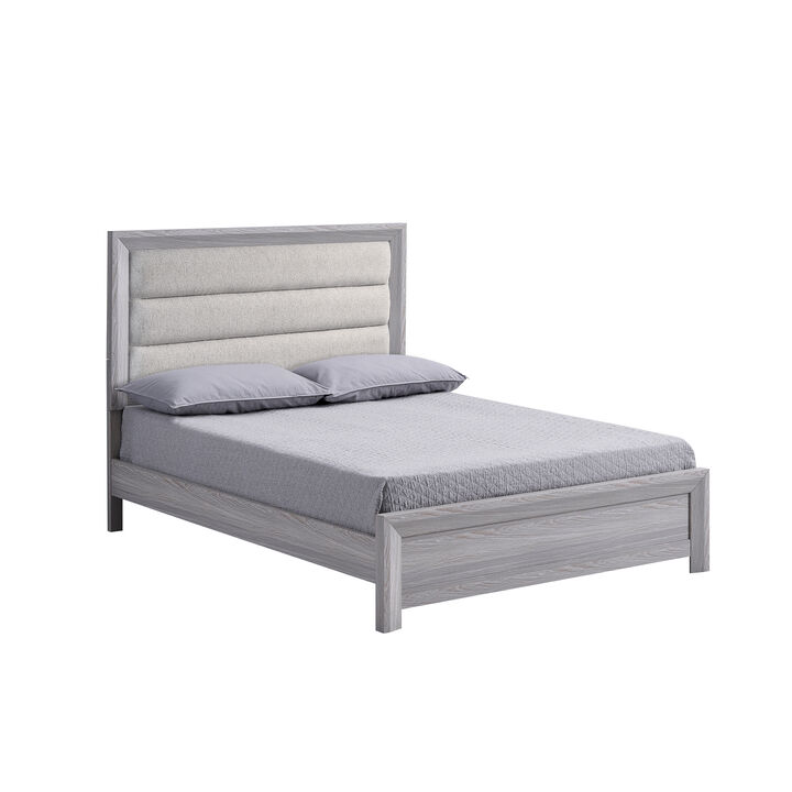 Laide King Bed with Channel Tufted Upholstered Headboard, Driftwood Gray
