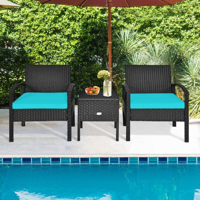 Hivvago 3 Pieces PE Rattan Wicker Sofa Set with Washable and Removable Cushion for Patio
