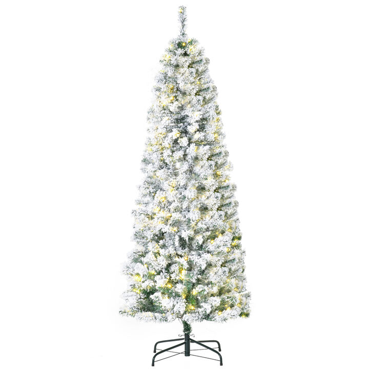 6' Pre-Lit Hinged Snow Flocked Pencil Artificial Christmas Tree w/ LED Lights