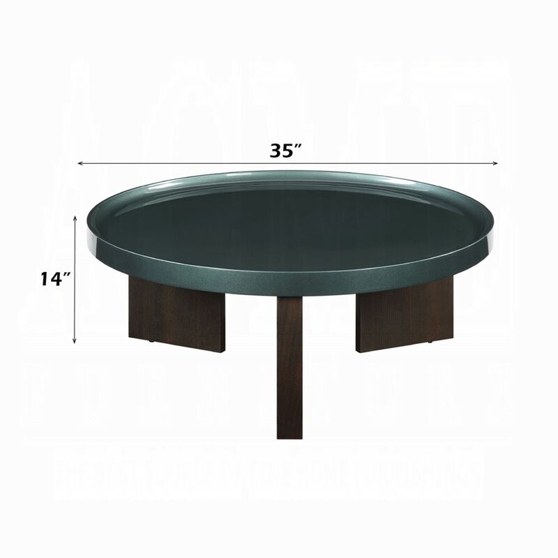 Lexy Coffee Table, 35 Inch Round Top, Low Profile High Gloss Blackish Green image number 5