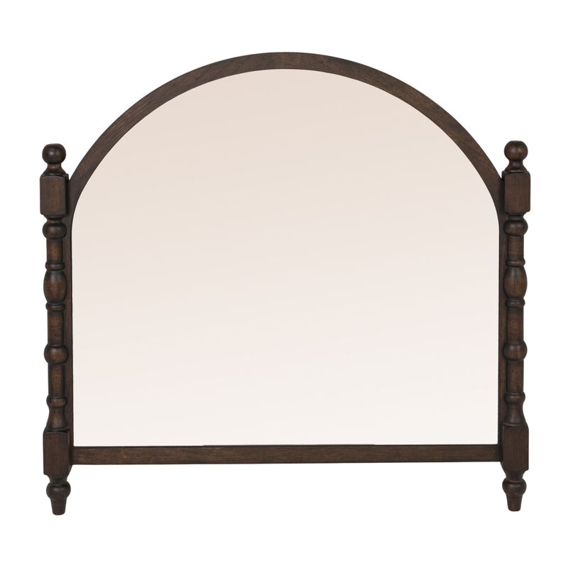 Arched Wall Mirror with Wood Dowel Frame, Dark Walnut Finish image number 3