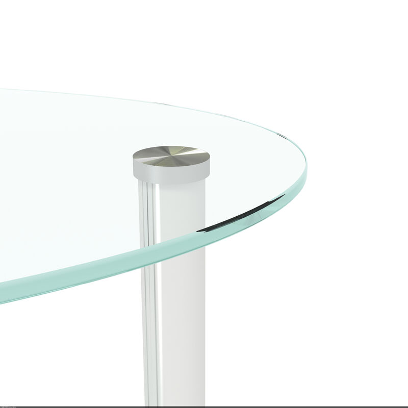 Transparent Oval Glass Coffee Table, Modern Table with Stainless Steel Leg