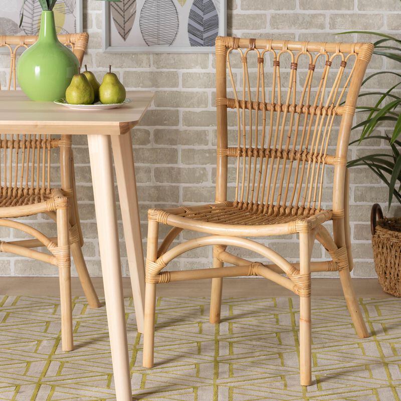 Baxton Studio Ammi Modern Bohemian Natural Brown Rattan 2-Piece Dining Chair Set