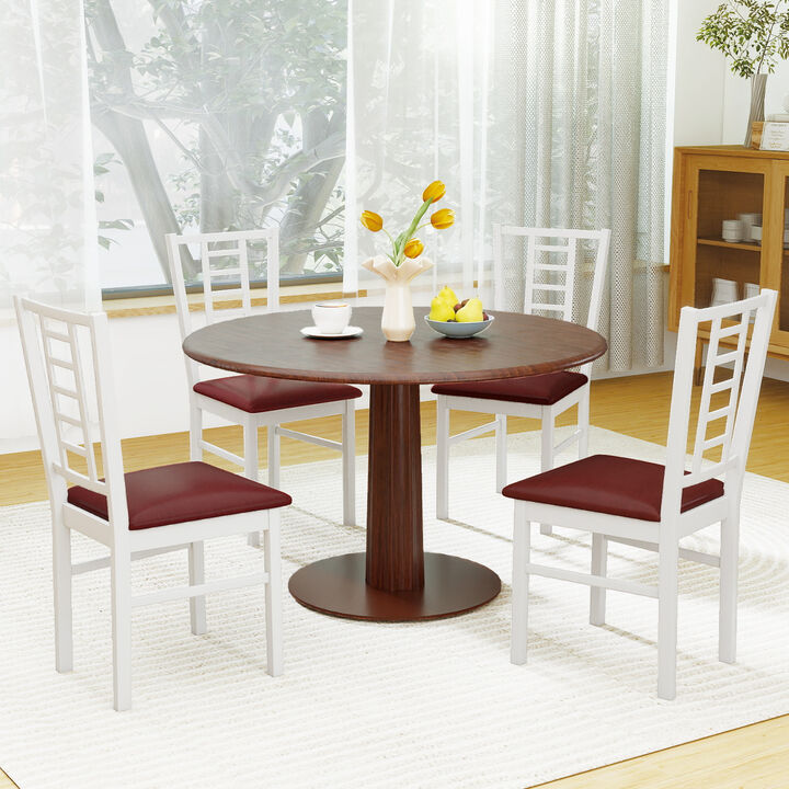4 Piece Upholstered Dining Chair Set with PU Leather and Wood Frame