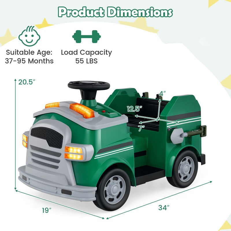 12V Kids Ride-On Fire Truck with Shovel, Wrench and Toy Accessories image number 2