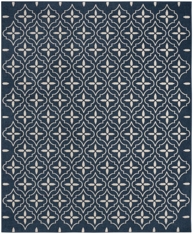 HomeRoots 5' X 7' Navy Blue And Ivory Geometric Indoor Outdoor Area Rug image number 0
