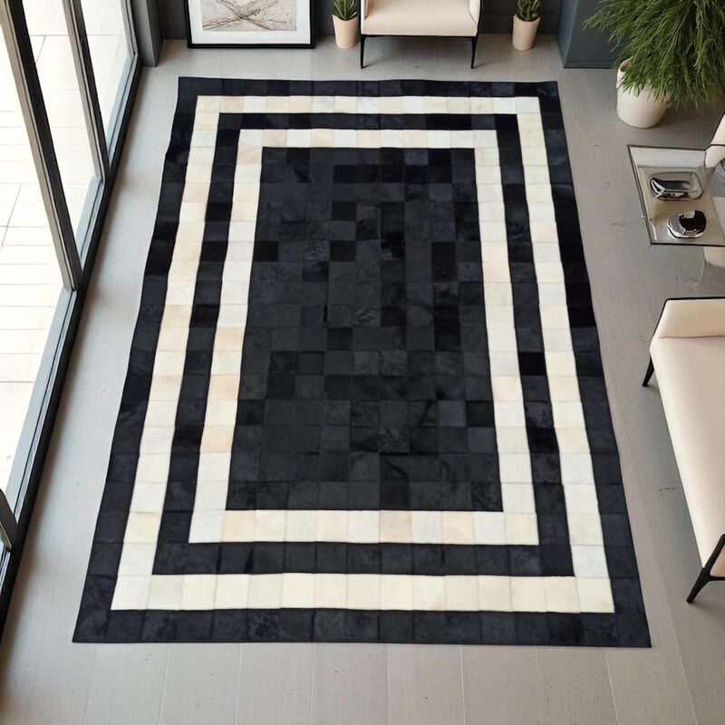 Black and White Border Cowhide Rug image number 5
