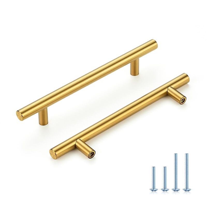 HOME EDIT Brushed Brass Cabinet Handles 5 Inch Hole Spacing, Stainless Steel Drawer Pulls for Cabinets, Kitchen, Bathroom, Dress